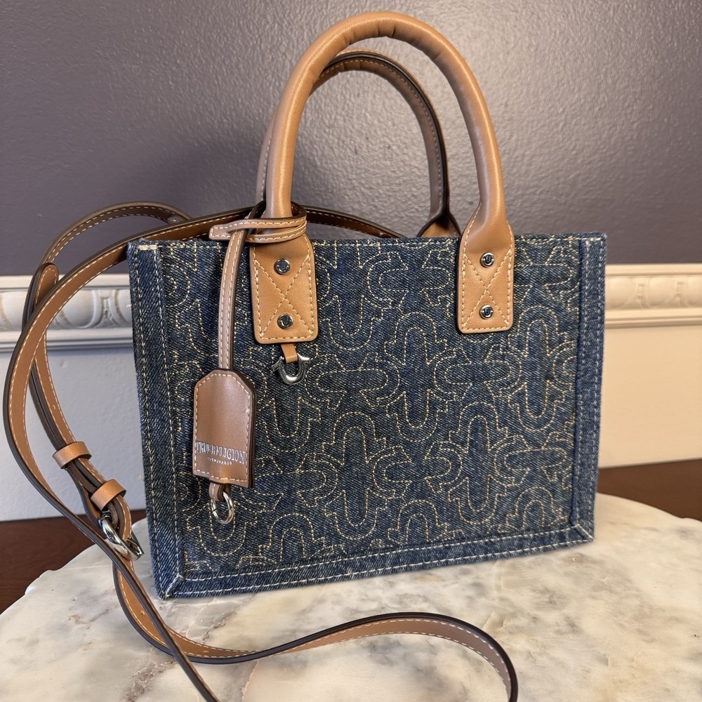 True Religion Denim Patch Purse Satchel Logo Horseshoe Crossbody